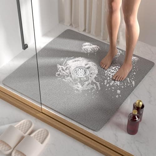 LYGLIGH Square Shower Mat, 24''X24'' Super Non Slip Shower Mats for Inside Shower, Soft PVC Loofah Bath Mat Without Suction Cups for Tub, Quick-Dry, Easy Clean Bathroom Floor Accessories, Grey — image 1