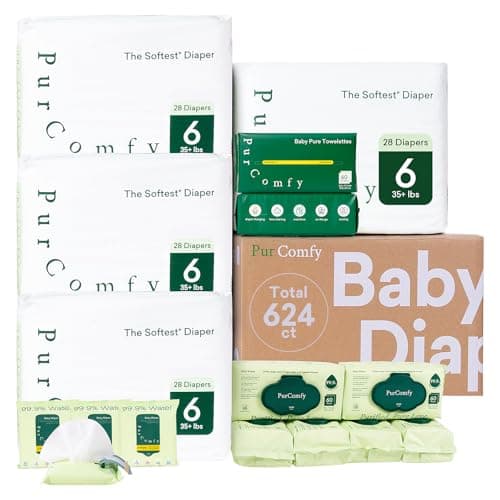 PurComfy Baby Diapers Essential Kit, 4 Pack Size 6 Diapers (112 Ct), 6 Baby Wipes (360Ct), 4 Travel Pack Wipes (32Ct) and 2 Dry Wipes (120Ct), All in One Newborn Essentials Kit, Total 624 Count — image 1