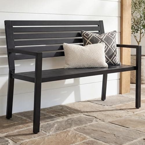 Best Choice Products Outdoor Metal Bench Patio Garden Bench, Heavy Duty 790lb Capacity, Steel Slatted Seat Porch Bench with Armrests, Weather Resistant Park Bench — image 1