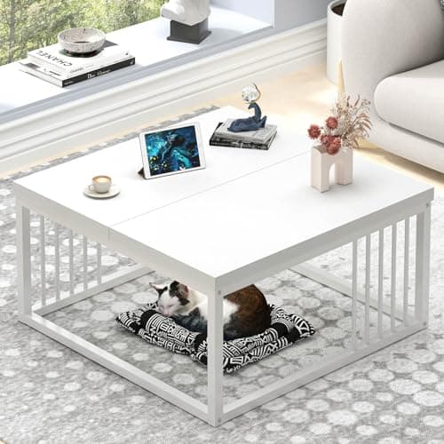 FOLUBAN White Coffee Table, Modern Rustic Wood and Metal Center Table, Industrial Simple Cocktail Tea Table for Living Room, 31.5 Inch — image 1