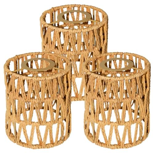 3 PACK Rattan Lamp Shades(4.7"×5.9"), Small Boho Pendant Light Shade, Handwoven Wicker hanging Lampshades For Chandeliers, Wall Sconces, Floor & Table Lamps — image 1