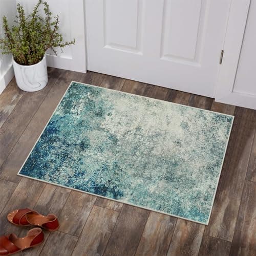 Lahome Modern Abstract Area Rug - Small 2x3 Washable Entryway Rugs Non-Slip Low Pile, Accent Throw Carpet for Kitchen Bath Mats Laundry Front Indoor Doormat,Blue/Grey — image 1