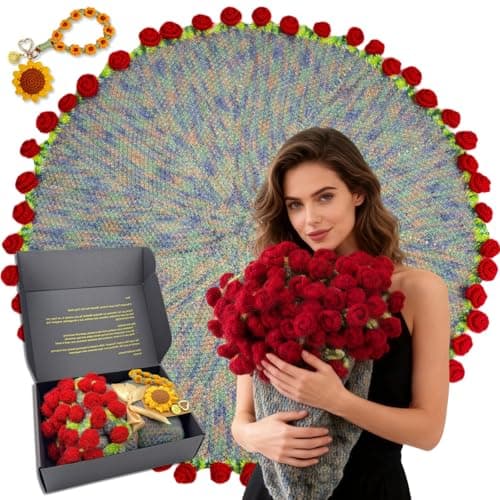 Henpon Mother’s Day Gifts for Mom, Hand-Crocheted Rose Bouquet Blanket 43 Inch - Soft Floral Throw, Forever Rose Gift for Women Anniversary Birthday Valentine’s Day — image 1