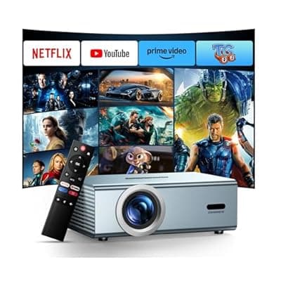 Compatible with Netflix Movie Projector with WiFi6 and Bluetooth5.3, Built-in App Store, Dolby Audio & Electric Focus & Auto Keystone, 4K Support High Brightness Outdoor Projectors, 1080 (Sliver Grey)