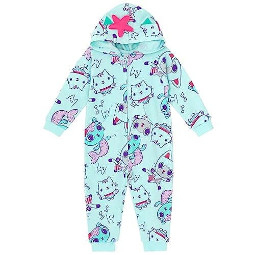 DREAMWORKS GABBY'S DOLLHOUSE Pandy Paws Cakey Cat MerCat Toddler Girls Fleece Zip Up Coverall Blue 5T