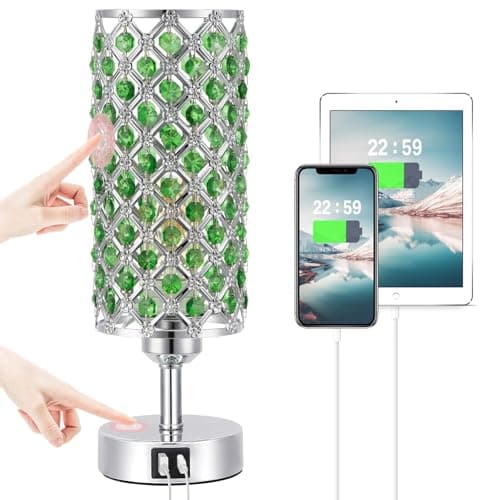 Hong-in Green Crystal Table Lamp - 3-Way Dimmable Touch Control, Bedside Lamp with USB C and A Ports, Nightstand Light for Living Room, Bedroom, Home Office (Bulb Included) — image 1