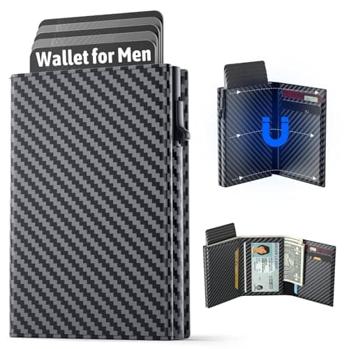 FIYUM Wallet for Men, Minimalist Wallets with Cash Pocket & 9-13 Cards, ID Window Metal Case Smart Slim Pop Up Credit Card Holder Flip with Magnetic Closure RFID Blocking Trifold Wallet with Gift Box — image 1