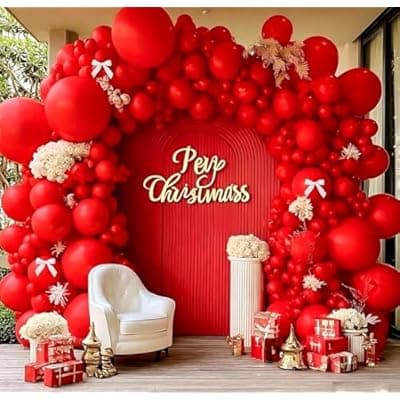 Double Stuffed Red Balloon with Bow, Matte Ruby Red Latex Balloon Arch Garland Kit in Different Sizes 5/12/18 in for Birthday Wedding Baby Shower Mothers Anniversary Bridal Shower Party Decorations