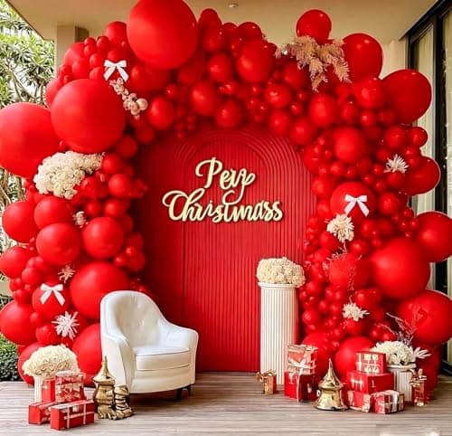 Double Stuffed Red Balloon with Bow, Matte Ruby Red Latex Balloon Arch Garland Kit in Different Sizes 5/12/18 in for Birthday Wedding Baby Shower Mothers Anniversary Bridal Shower Party Decorations — image 1