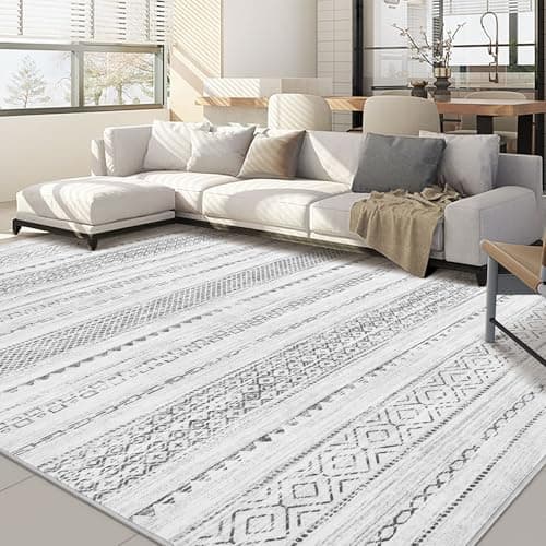 Nakagishi 9x12 Area Rug Living Room: Washable Boho Large Neutral Modern Soft Farmhouse Rugs Stain Resistant Indoor Floor Non-Slip Carpet for Bedroom Nursery Kids Playroom Office Dining Room- Grey — image 1