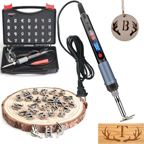 28Pcs Customizable Electric Branding Iron Kit for Beginners – 26 Letters & 2 Antlers, Digital Temperature Display, No Flame Needed – Perfect for DIY Wood, Leather & Food Branding (28Pcs Mini 0.6") — image 1