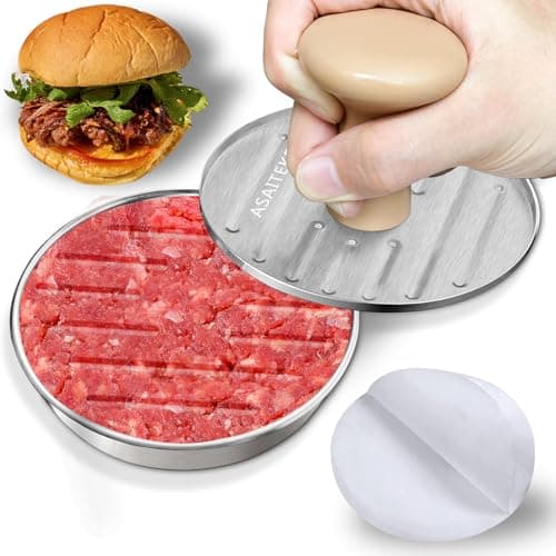 DSTHISAR Burger Press, 5”Stainless Steel Hamburger Press Patty Maker, Non-Stick Hamburger Press for Making Patties, for Grilling and Cooking, Comes with 100 Pieces of Wax Paper — image 1