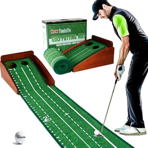 TiwisiTe Putting Green Indoor, Putting Mat with Automatic Ball Return - Solid Wood Structure No Humping, Suitable for Home, Office and Outdoor Play - Ideal Golf Gift for Men and Women