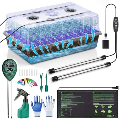 Gaprass 60 Cell Self-Watering Seed Starter Tray with Grow Light and Heat Mat,Seed Starter Kit,Humidity Domes,Auto Timer,Flexible Brightness Seedling Starter Trays for Seed Starting & Seeds Growing
