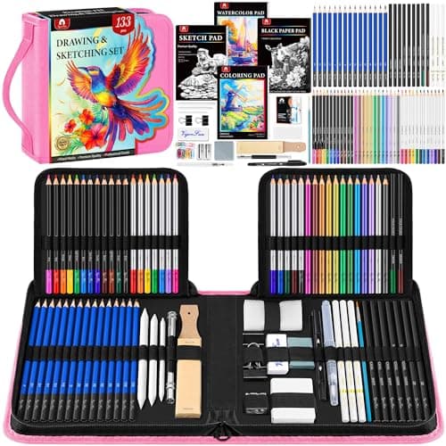 133 PCS Art Supplies Sketching Kit, Pro Drawing Pencils with Sketchbook, Coloring Book, Watercolor Pad, Black Paper Pad, Colored Graphite Charcoal Watercolor & Metallic Pencils for Artists Adults — image 1