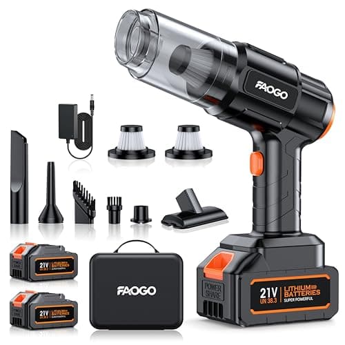 FAOGO Car Vacuum Portable Cordless, 50000Pa High Power Brushless Motor, Rechargeable Handheld Vacuum with 2 Batteries & Charger, 6-in-1 Vacuum Cleaners for Home, Pet Hair & Keyboard, Ink Black — image 1