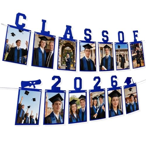 Graduation Photo Banner Class of 2026 Banner for Grad Decorations 2026 Pre-Strung K-12th Graduations Picture Banner for Middle High School College Graduation Party Supplies Blue 10 Feet — image 1