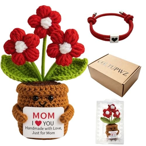COLTUPWZ Handmade Crochet Red Flowers Birthday Gift for Mom | Mother's Day Gift, Remember I Love You MOM Emotional Support Gift for Mom from Daughters | Home Decor for Living Room, Office — image 1