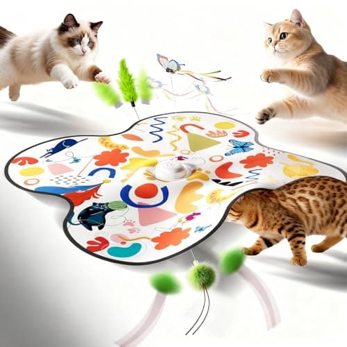 Interactive Cat Toys for Indoor Cats–Rechargeable Automatic Hide and Seek Kittens Toy with Moving Wand Feathers,Fluttering Butterfly,Real Mouse Squeaky,Motion Activated for Exercise & Bored Adult Cats
