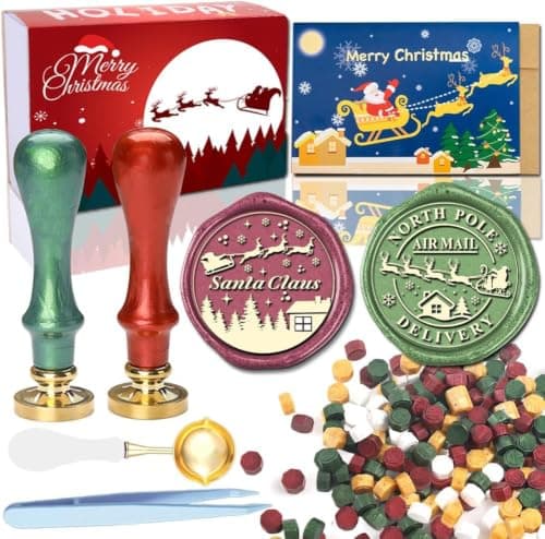 YOLAKIS Santa Claus Wax Seal Stamp Air Mail Christmas Wax Stamp Great for Invitation Christmas Cards Envelopes Gift Package Wax Seal Decoration (Christmas Sealing Kit) — image 1