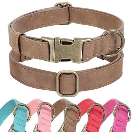 Jumpress Soft Leather Dog Collar for Small Medium Large Dogs, Heavy Duty Dog Collar Leather with Quick Release Metal Buckle, Durable & Adjustable for Large Dogs Walking (Brown, L) — image 1