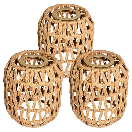 3 PACK Rattan Lamp Shades(4.7"×5.2"), Small Boho Pendant Light Shade, Handwoven Wicker hanging Lampshades For Chandeliers, Wall Sconces, Floor & Table Lamps — image 1