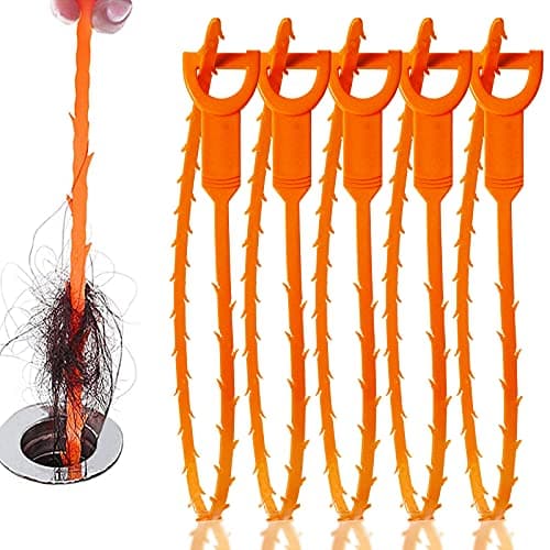 LSLCQW 5 Pack 25inch Drain clog remover, Snake Drain Cleaner Hair Clog Remover tool, Shower kitchen sinks and bathtubs, sink snake, hair toilets sewer pipe cleaning tools.