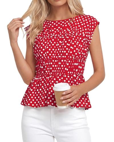 BTFBM Casual Short Sleeve Shirts Summer 2026 Going Out Tops for Women Trendy Polka Dots Work Blouses Tunics — image 1