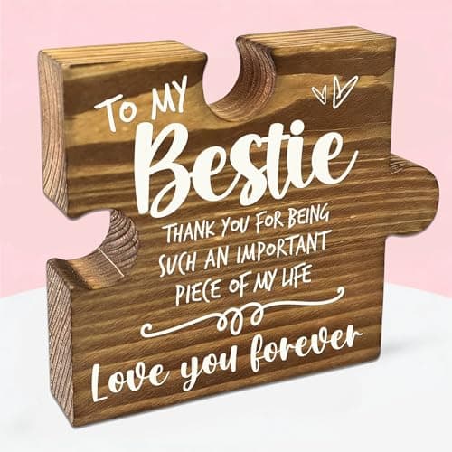 Bestie Friendship Wooden Puzzle Plaque Sign - 4.6x3.9 inches Unique Vintage Wooden Sign - Desktop Aesthetic Art Decorations For Best Friends' Birthday - Thank You Keepsake Gift For Women Work Bestie