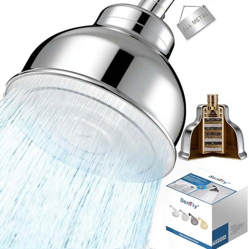 All Metal 6 Inch Filtered Shower Head - Chrome Fixed Showerhead | Hard Water Filter to Remove Chlorine, Soften Water | Promotes Healthier Hair, Skin & Nails | Premium Solid Metal Shower Filter Head — image 1