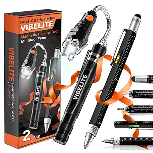 Magnetic Pickup Tool and 6 in 1 Multitool Pen with Touch Screen Stylus, Rulers, Bubble Level, Flathead, Phillips Screwdriver, Ballpoint Pen, BIrthday Gifts for Men, Him, Dad, Mechanic, Women, 2Pack — image 1