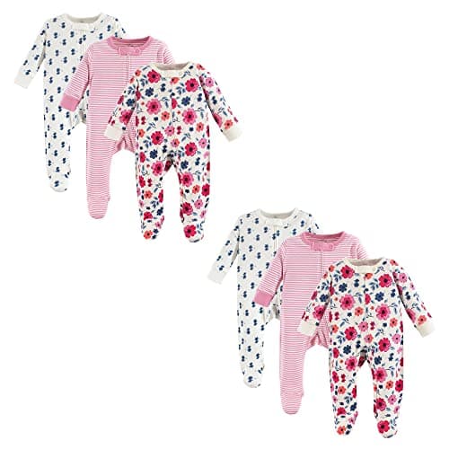 Touched by Nature Unisex Baby Organic Cotton Sleep and Play Garden Floral 6-Piece, 6-9 Months