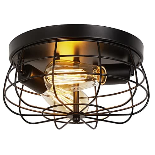 foucasal Industrial Black Flush Mount Ceiling Light 2-Light Farmhouse Fixtures Metal Cage Ceiling Lighting for Hallway, Kitchen, Foyer Bedroom Living Room Laundry — image 1