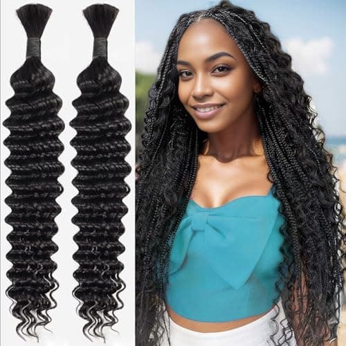 JCL Human Braiding Hair for Boho Braids 2 Bundles 100g 20 Inch Deep Wave Bulk No Weft 12A Brazilian Virgin Hair Extensions Real — image 1