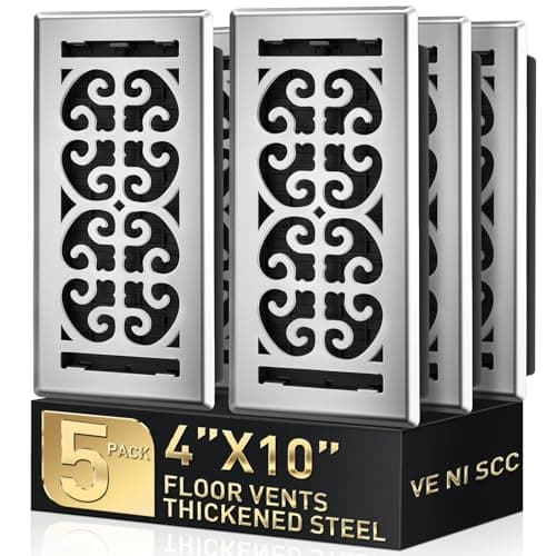 Floor Vent Covers 4x10 Inch – Heavy Duty Walkable Air Vent Cover for Home Floor & Wall - Decorative 2MM Thicker Metal Floor Register with Easy Adjust Airflow Switch - Satin Nickel HVAC Vents - 5 Pack — image 1
