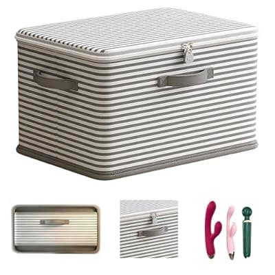 JCL Discreet Lockable Adult Toy Box Storage Organizer with Zipper Lid, 15x10x10 Inch Large Capacity Travel Case, Secure Lock Privacy Bag for Women & Men Clothes Container(Gray Stripes)