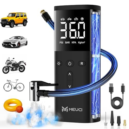 MEUCI Tire Inflator Portable Air Compressor - Fast Cordless Air Pump for Car Tires, 150 PSI Electric Bike Tire Pump with LED Light & Digital Pressure Gauge for Motorcycle, Bicycle, Auto & Balls