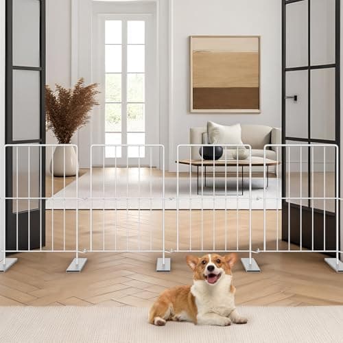 PINPON 17" Metal Freestanding Pet Gate, 4-Panel Expandable Dog Gate Fence (10.6"-49"), Tool-Free Setup, Indoor/Outdoor Barrier for Small Dogs, Multi-Pack for Unlimited Extension