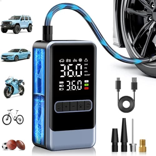 Tire Inflator Portable Air Compressor, 150PSI Cordless Air Pump for Car Tires, Electric Bike Tire Pump with Digital Pressure Gauge and LED Light, Portable Tire Inflator for Car, Moto, Bicycle