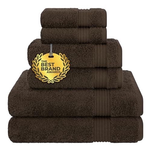 Cotton Paradise 6 Piece Towel Set, 100% Cotton Soft Absorbent Turkish Towels for Bathroom, 2 Bath Towels 2 Hand Towels 2 Washcloths, Brown Towel Set — image 1
