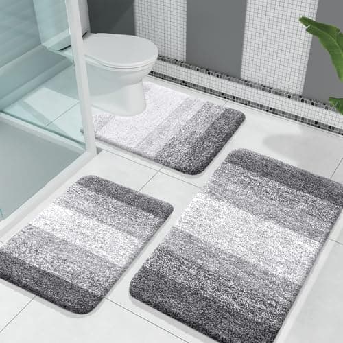 OLANLY Bathroom Rugs Sets 3 Piece, Soft Absorbent Microfiber Bath Mats and U-Shaped Contour Toilet Rug, Machine Wash Dry, Plush Shaggy Bath Mat Set for Bathroom (30"x20"+24"x16"+24"x20", Grey) — image 1