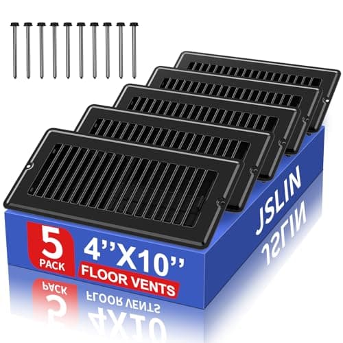 4x10 Floor Regsiter Vent Covers for Home Floor Wall Ceiling - Black with Screws for Easy Installation - Heavy Duty Steel Walkable Finish for Quiet Adjustable Air Vent Cover 4‘’ x 10‘’- 5 Pack — image 1
