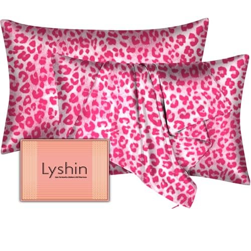 Silk Pillow Cases 2 Pack King Size with Hidden Zipper, Mulberry Silk Pillowcase for Hair and Skin, Smooth and Soft Breathable Cooling Silk Satin Pillowcase Set of 2, Gifts for Women,Leopard Pink — image 1