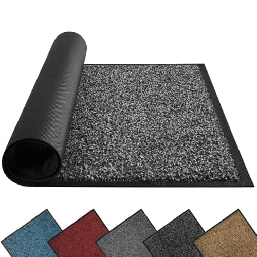 Mibao Front Door Mat, Dirt Trapper Welcome Mat for Outdoor Indoor, Non-Slip Waterproof Doormat, Durable Machine Washable Low Profile Entry Rug for Back Door Outside Patio Porch, 29.5" x 17", Grey