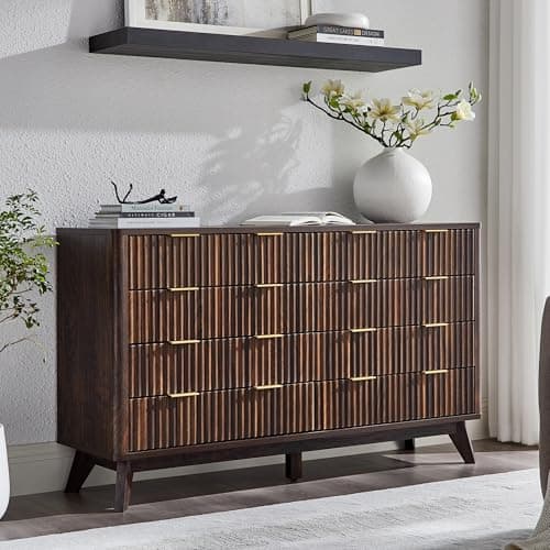 T4TREAM Fluted 8 Drawers Dresser, 54" Wide Modern Chest of Drawers, Curved Profile Design, Dresser TV Stand, Wood Drawer Organizer for Bedroom, Living Room, Hallway, Dark Walnut — image 1