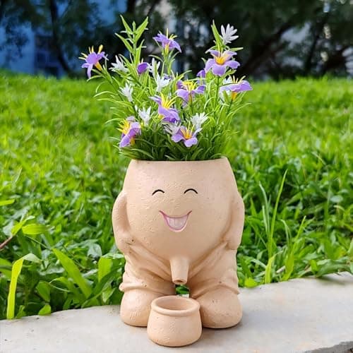 Funny Smiley Face Resin Planter, Novelty Whimsical Flower Pot with Drainage Spout, Cute Succulent Planter for Indoor Outdoor Garden Decor, Unique Gift for Plant Lovers — image 1