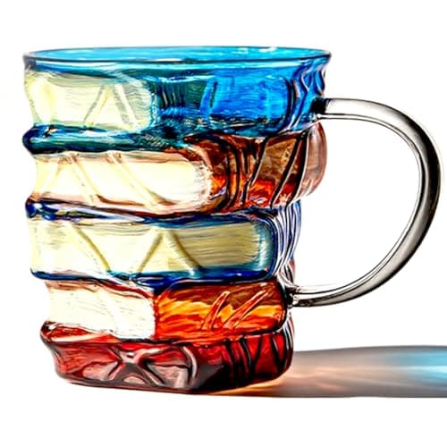 AKLOZYX Artistic Book Stack Glass Coffee Mug,11oz Handmade Tea Cups Cool Funny, Decorative Design for Book Lovers Gifts for Women and Man (Medium) — image 1