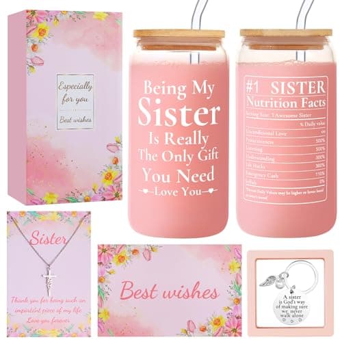 Sister Gifts for Women, Big&Little Sis – Best Cool Sisters Gifts for Birthday, Christmas – Christian Gift – 16oz Funny Sister Glass Cup — image 1