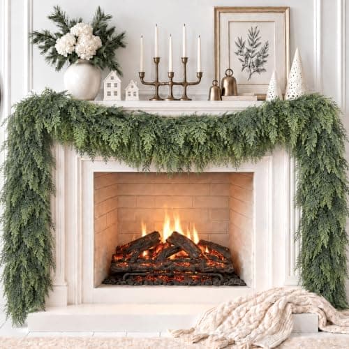 KAI-ROAD 9 Ft Real Touch Cedar Garland Realistic Looking for Mantle | Thick, Soft Feel Faux Christmas Garlands for Fireplace Mantel Artificial Natural Drape for Holiday Indoor and Outdoor Decor — image 1