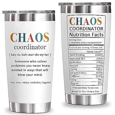 YXOTJHS Chaos Coordinator Tumbler, Chaos Coordinator Gifts for Women Boss Lady Coworker Manager Teacher Assistant Mom-Thank You Gift, Birthday Gifts for Women-20 Oz Stainless Steel Tumbler
